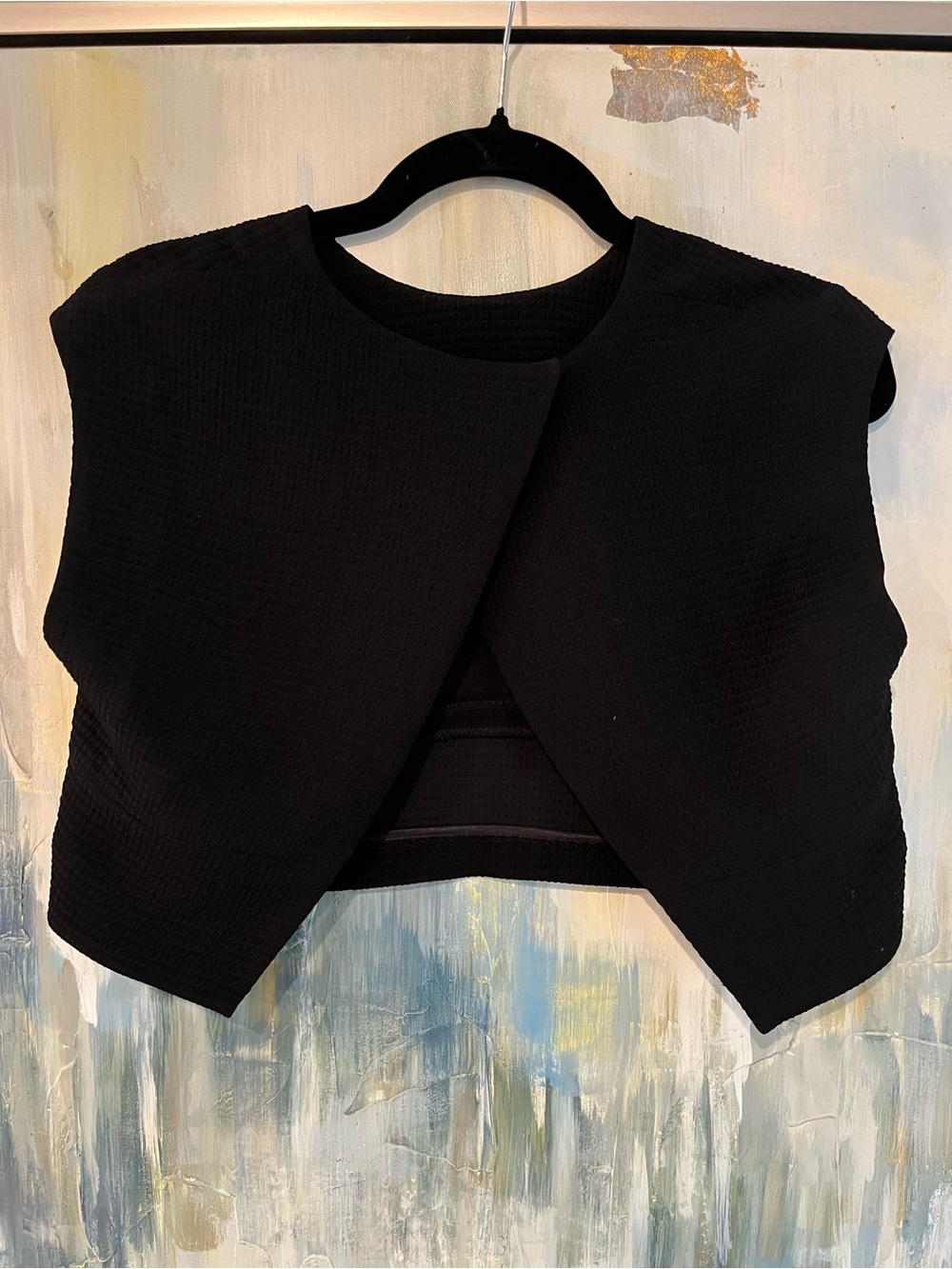 Sandro Paris Black Textured Cropped Bolero Vest Size 1
